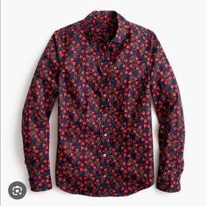 J. Crew Liberty Long Sleeve Button Shirt – Navy with Poppy Print, Size 2